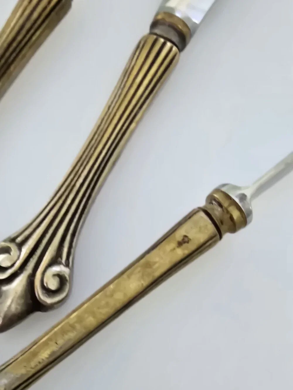 Vintage Fleur De Lis Flatware Set - Brass & Silver Tone - 2 Forks, 2 Knives MCM